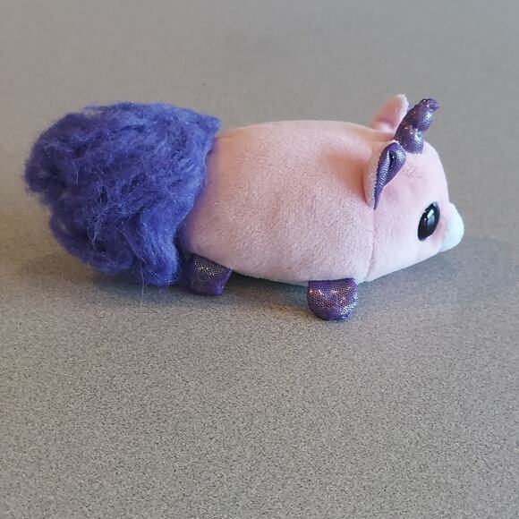 Fuzzee Tails Pink Purple Unicorn Abra 6" Plush Glitter Eyes Stuffed Animal - Picture 4 of 7